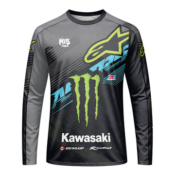 Tomac 3 Monster Energy Kawasaki Factory Long Sleeve Motocross Jersey - front view mockup