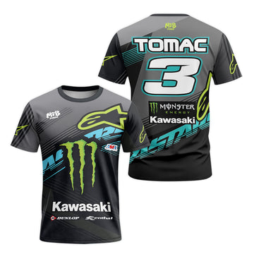 Tomac 3 Monster Energy Kawasaki Factory Short Sleeve Motocross Jersey - front and back view