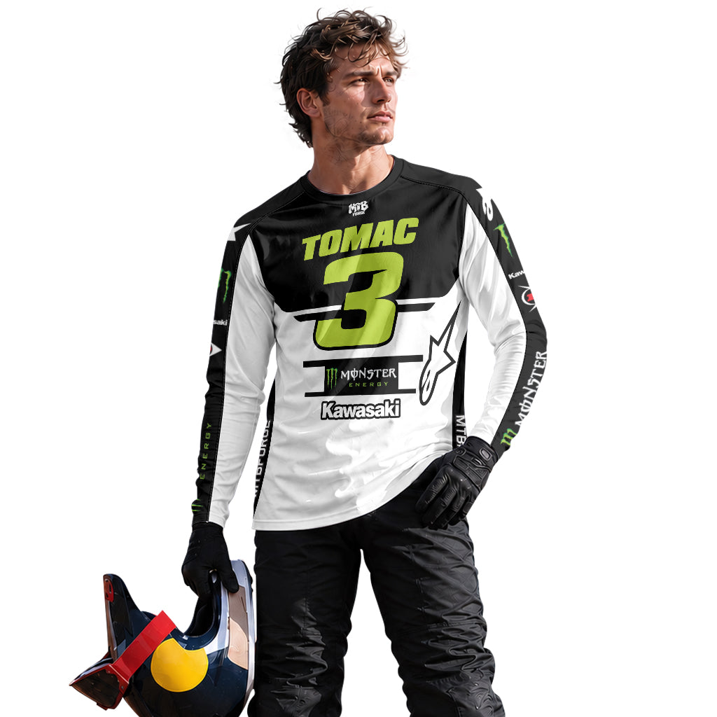 Tomac 3 Monster Kawasaki Black White Long Sleeve Motocross Jersey - lifestyle view