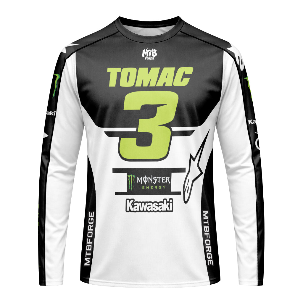 Tomac 3 Monster Kawasaki Black White Long Sleeve Motocross Jersey - front view mockup