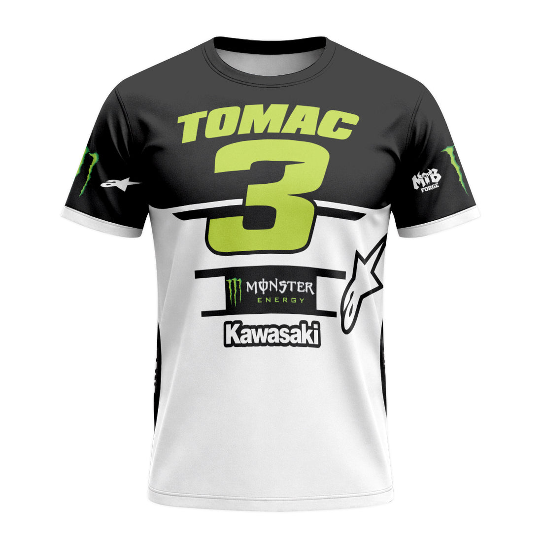 Tomac 3 Monster Kawasaki Black White Short Sleeve Motocross Jersey - front and back view