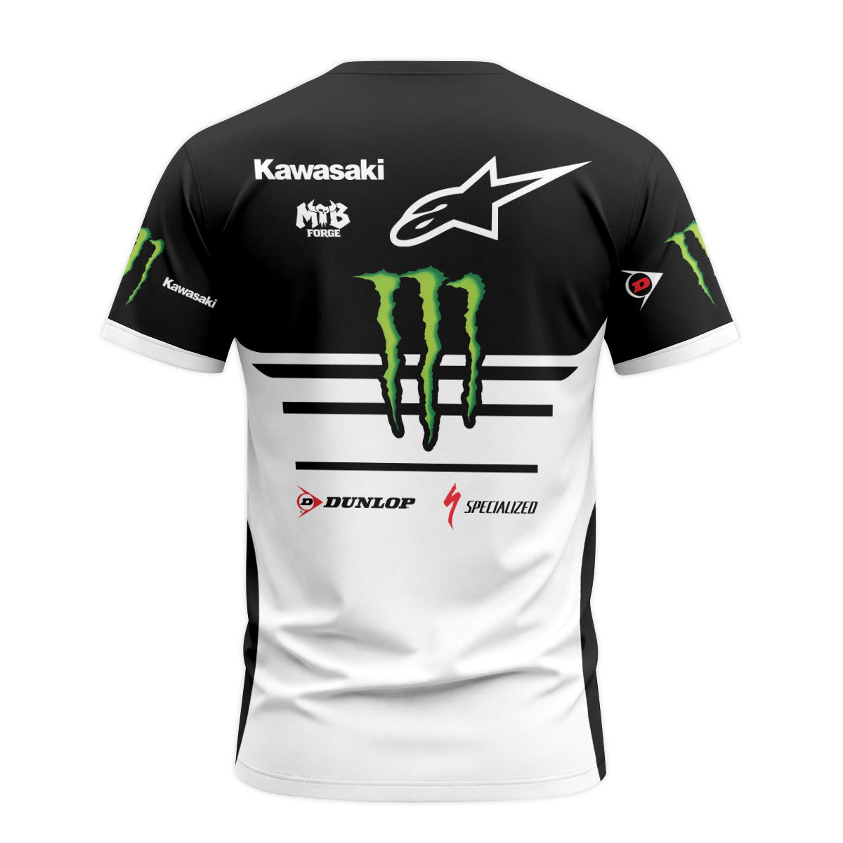 Tomac 3 Monster Kawasaki Black White Short Sleeve Motocross Jersey - back view mockup
