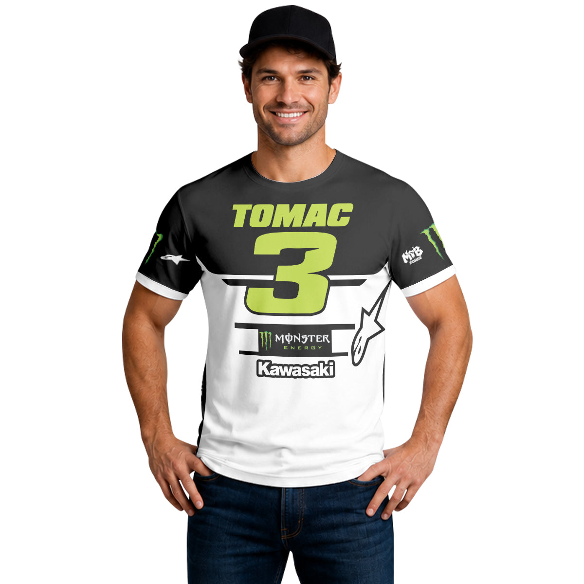 Tomac 3 Monster Kawasaki Black White Short Sleeve Motocross Jersey - lifestyle view