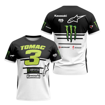 Tomac 3 Monster Kawasaki Black White Short Sleeve Motocross Jersey - front and back view
