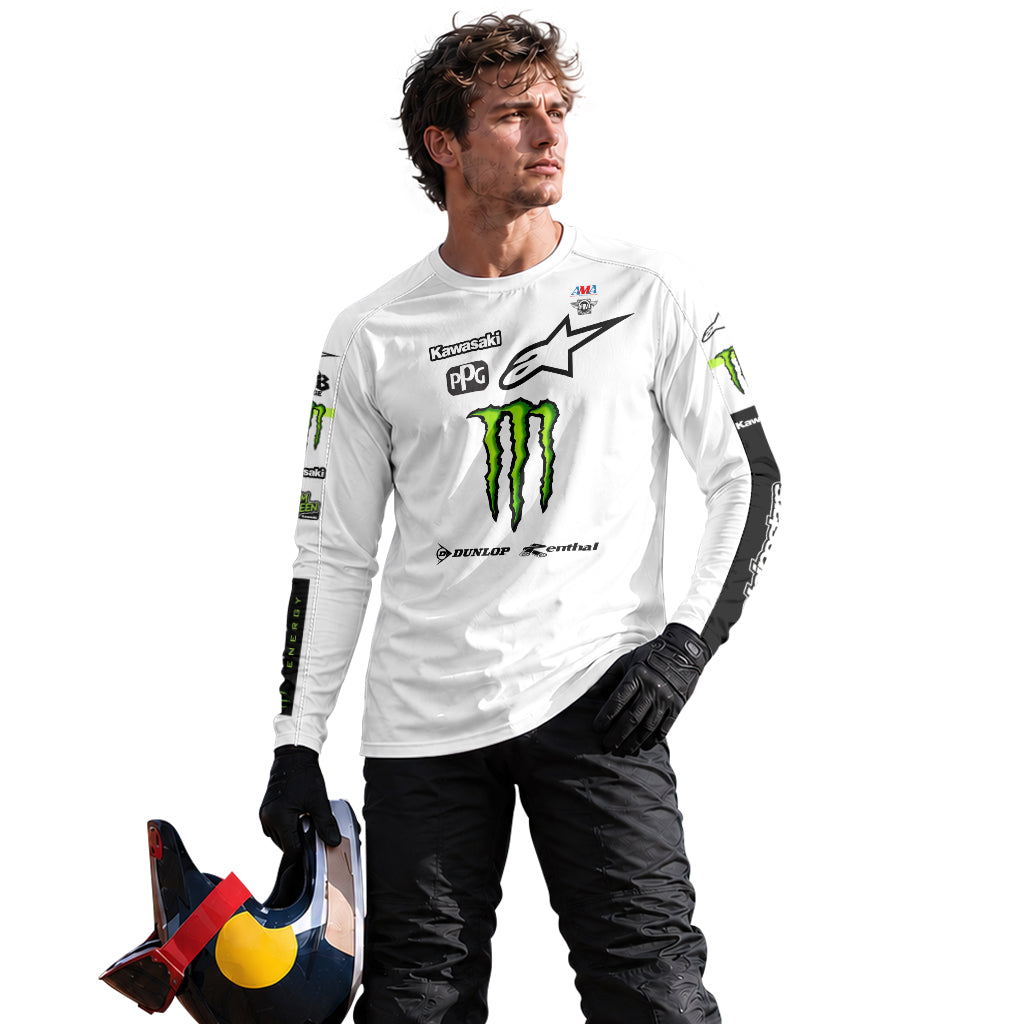 Tomac 3 Monster Kawasaki White Black Long Sleeve Motocross Jersey - lifestyle view