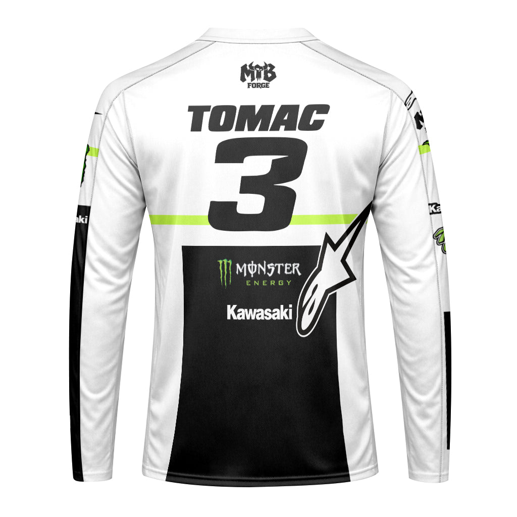 Tomac 3 Monster Kawasaki White Black Long Sleeve Motocross Jersey - front view mockup