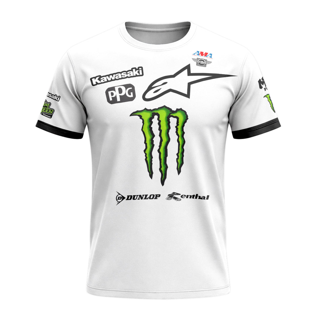 Tomac 3 Monster Kawasaki White Black Short Sleeve Motocross Jersey - front and back view