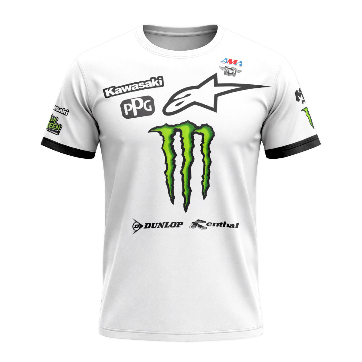 Tomac 3 Monster Kawasaki White Black Short Sleeve Motocross Jersey - front view mockup
