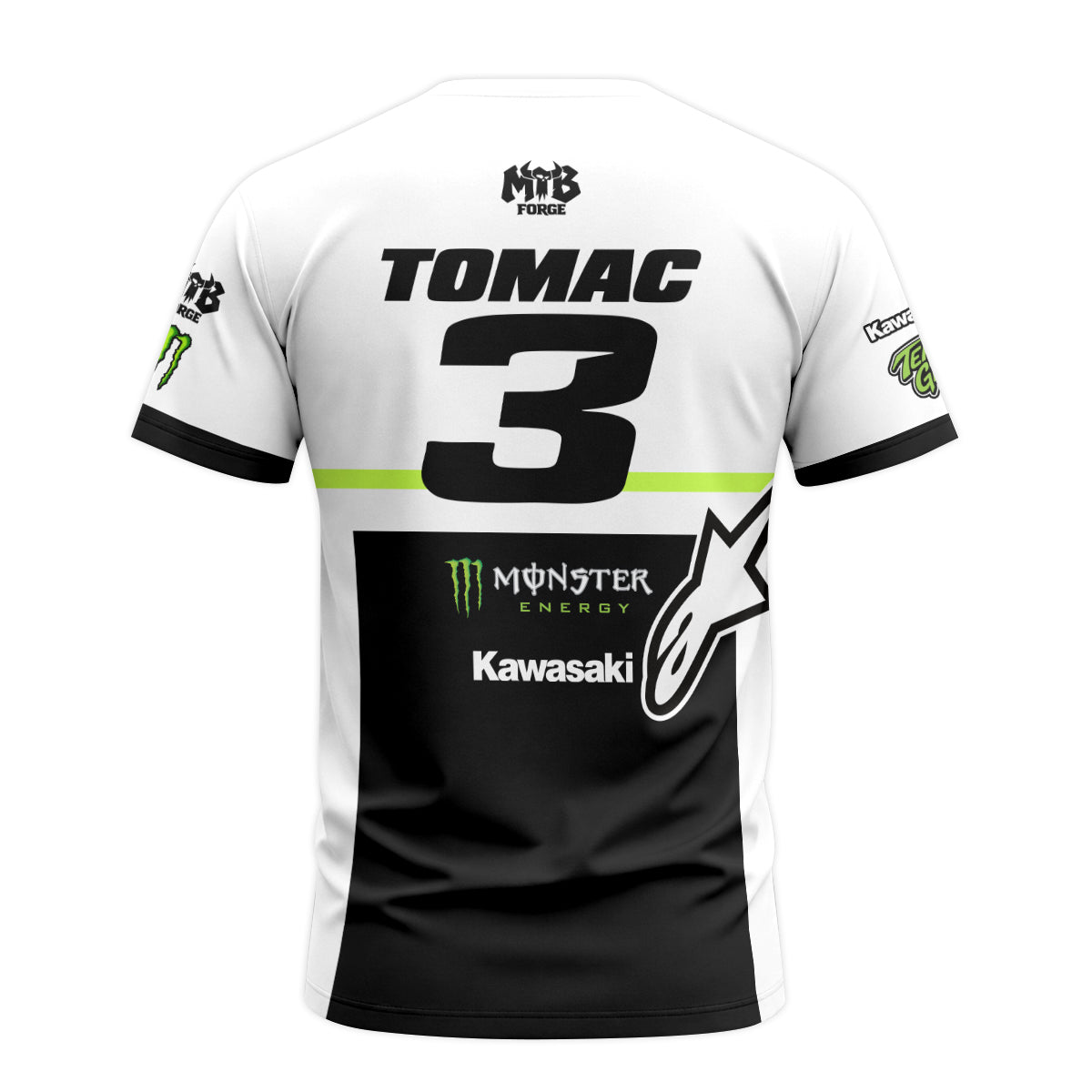 Tomac 3 Monster Kawasaki White Black Short Sleeve Motocross Jersey - back view mockup