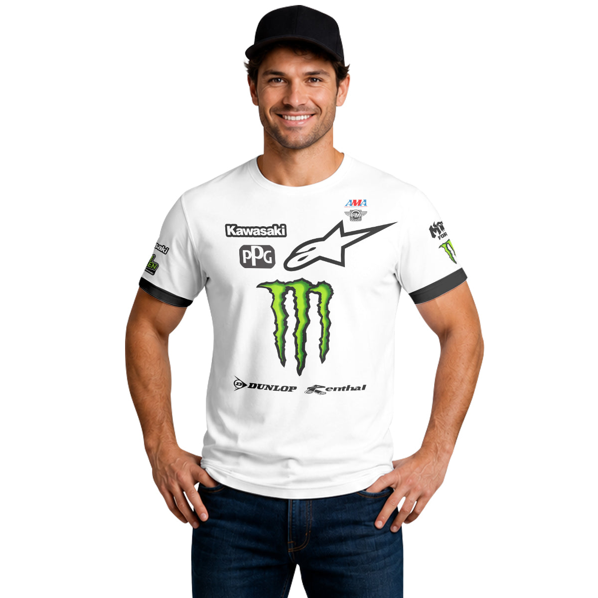 Tomac 3 Monster Kawasaki White Black Short Sleeve Motocross Jersey - lifestyle view