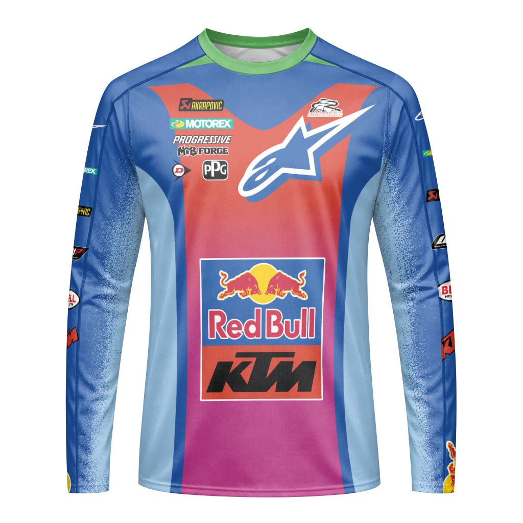 Tomac 3 Red Bull KTM Blue Pink Long Sleeve Motocross Jersey - front view mockup