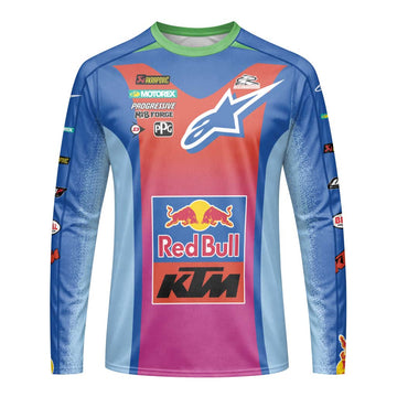 Tomac 3 Red Bull KTM Blue Pink Long Sleeve Motocross Jersey - front view mockup