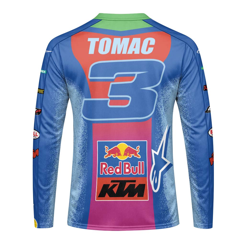 Tomac 3 Red Bull KTM Blue Pink Long Sleeve Motocross Jersey - back view mockup