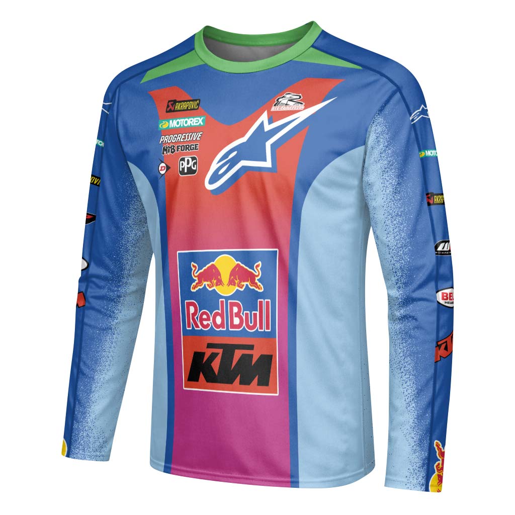 Tomac 3 Red Bull KTM Blue Pink Long Sleeve Motocross Jersey - left side mockup