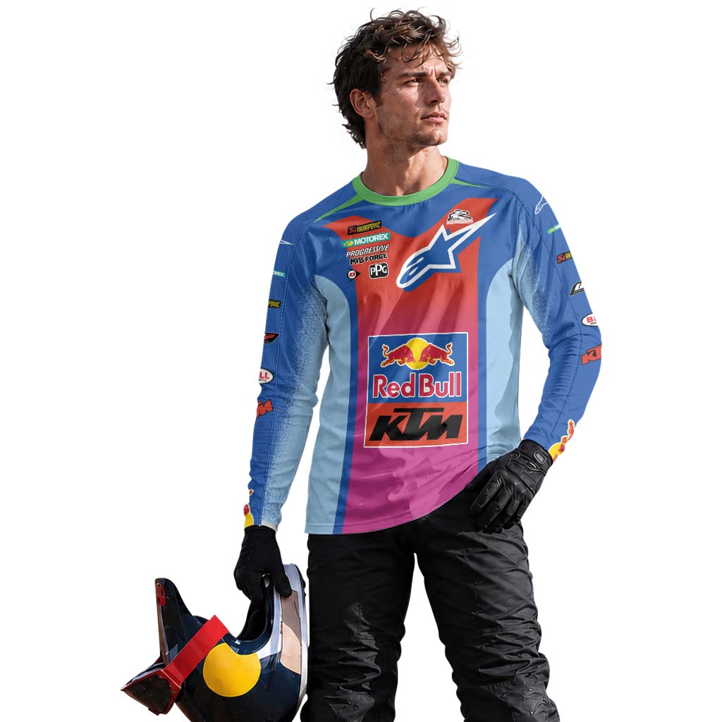 Tomac 3 Red Bull KTM Blue Pink Long Sleeve Motocross Jersey - lifestyle view