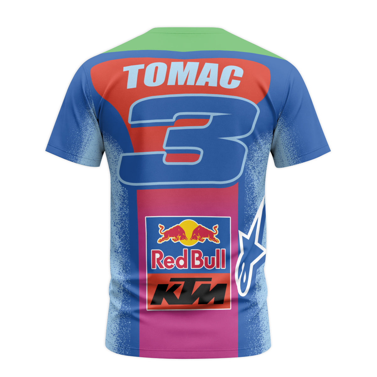 Tomac 3 Red Bull KTM Blue Pink Short Sleeve Motocross Jersey - back view mockup