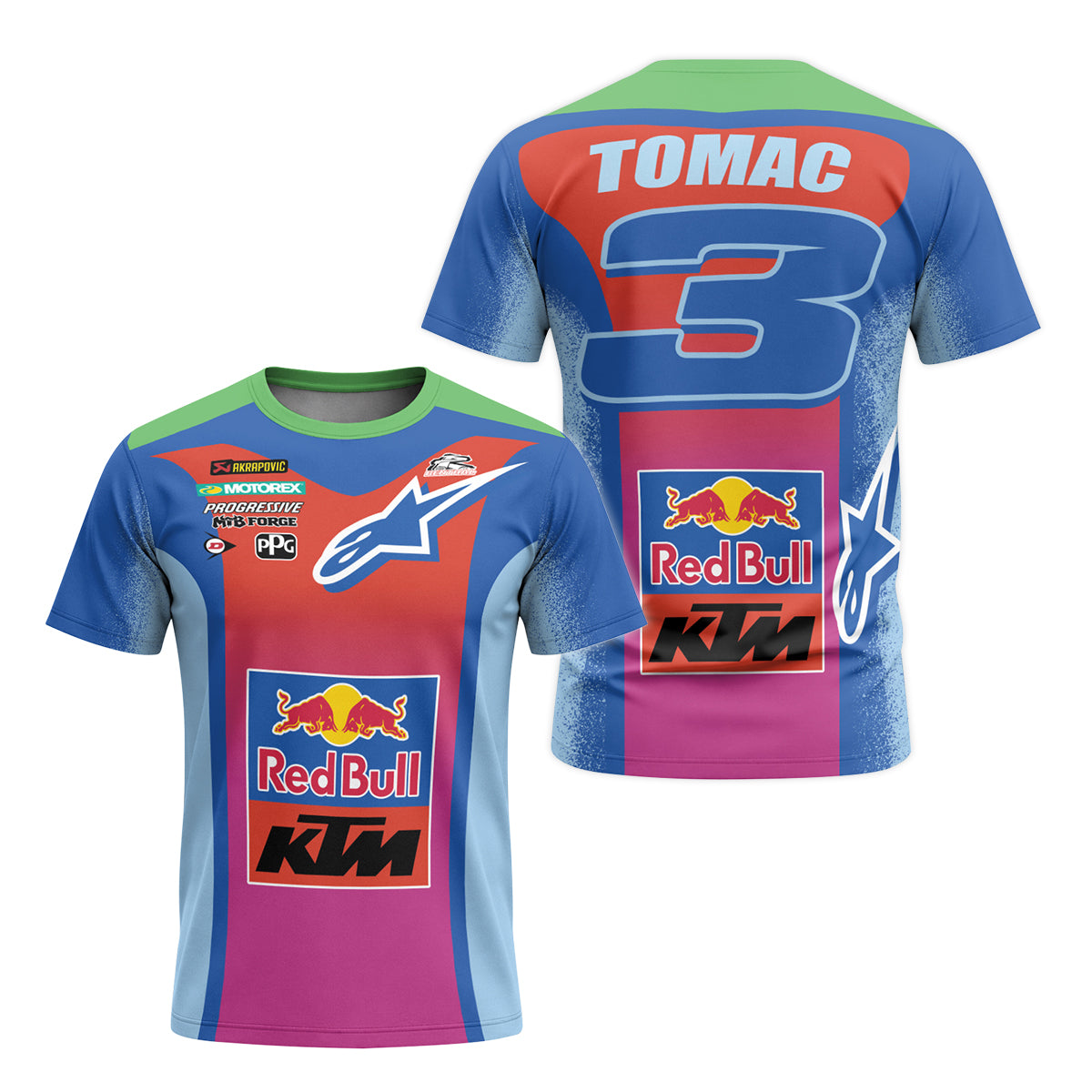 Tomac 3 Red Bull KTM Blue Pink Short Sleeve Motocross Jersey - front and back view