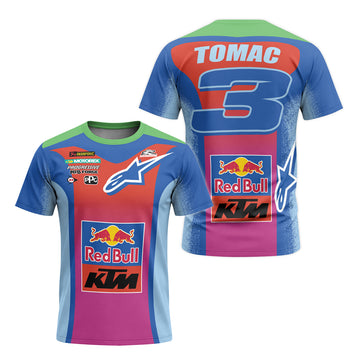 Tomac 3 Red Bull KTM Blue Pink Short Sleeve Motocross Jersey - front and back view
