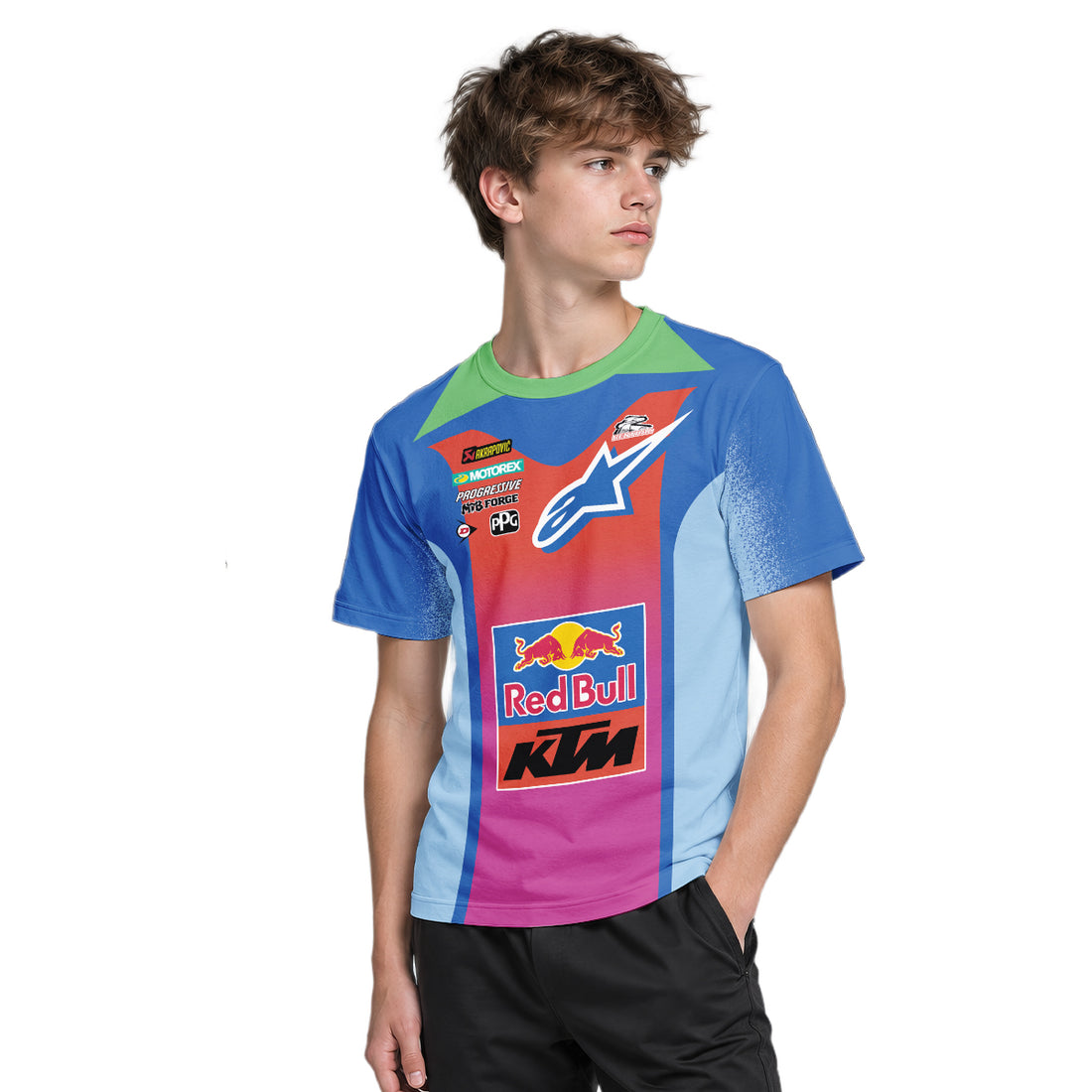 Tomac 3 Red Bull KTM Blue Pink Youth Short Sleeve Motocross Jersey – Boy Lifestyle View