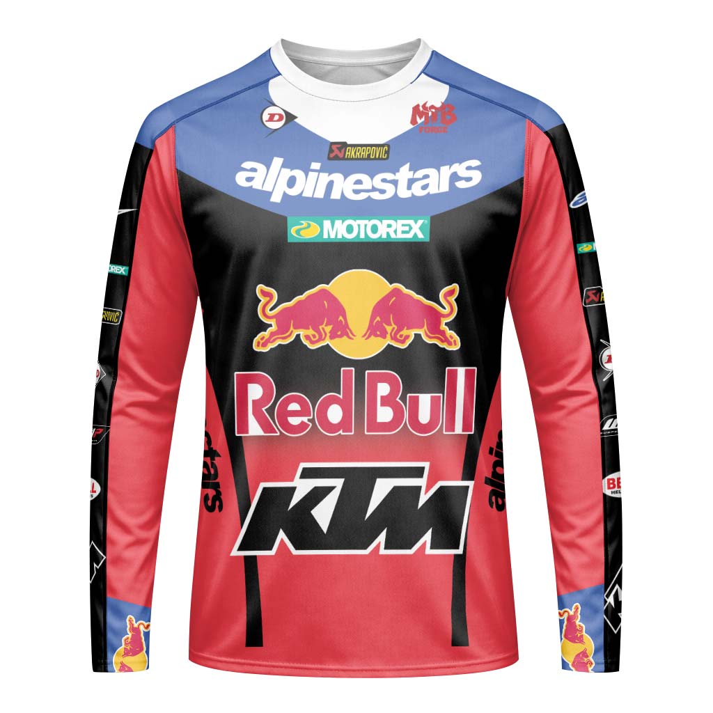 Tomac 3 Red Bull KTM Blue Red Long Sleeve Motocross Jersey - front view mockup