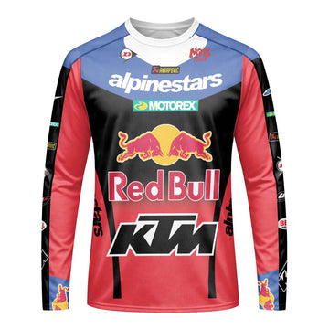Tomac 3 Red Bull KTM Blue Red Long Sleeve Motocross Jersey - front view mockup