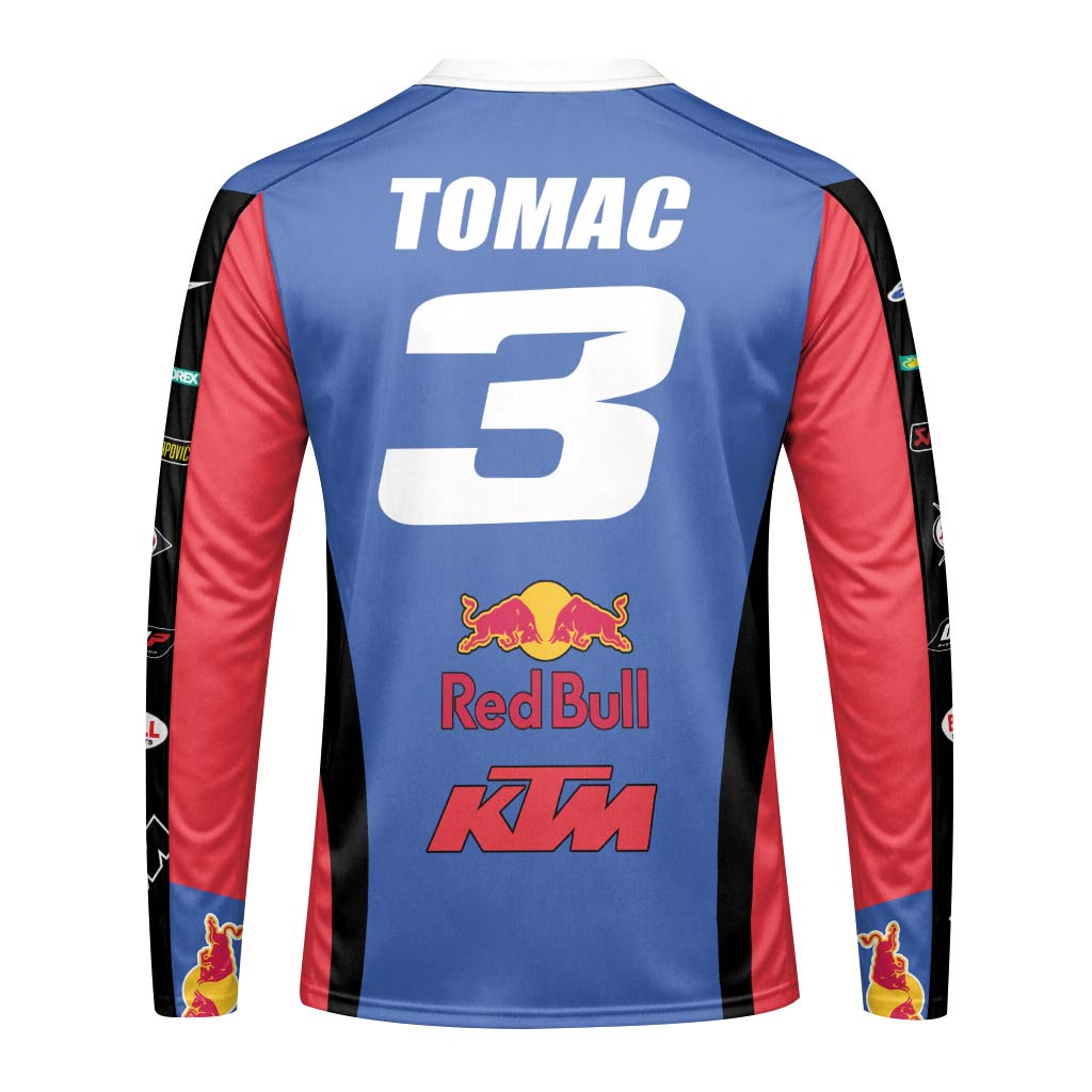 Tomac 3 Red Bull KTM Blue Red Long Sleeve Motocross Jersey - back view mockup