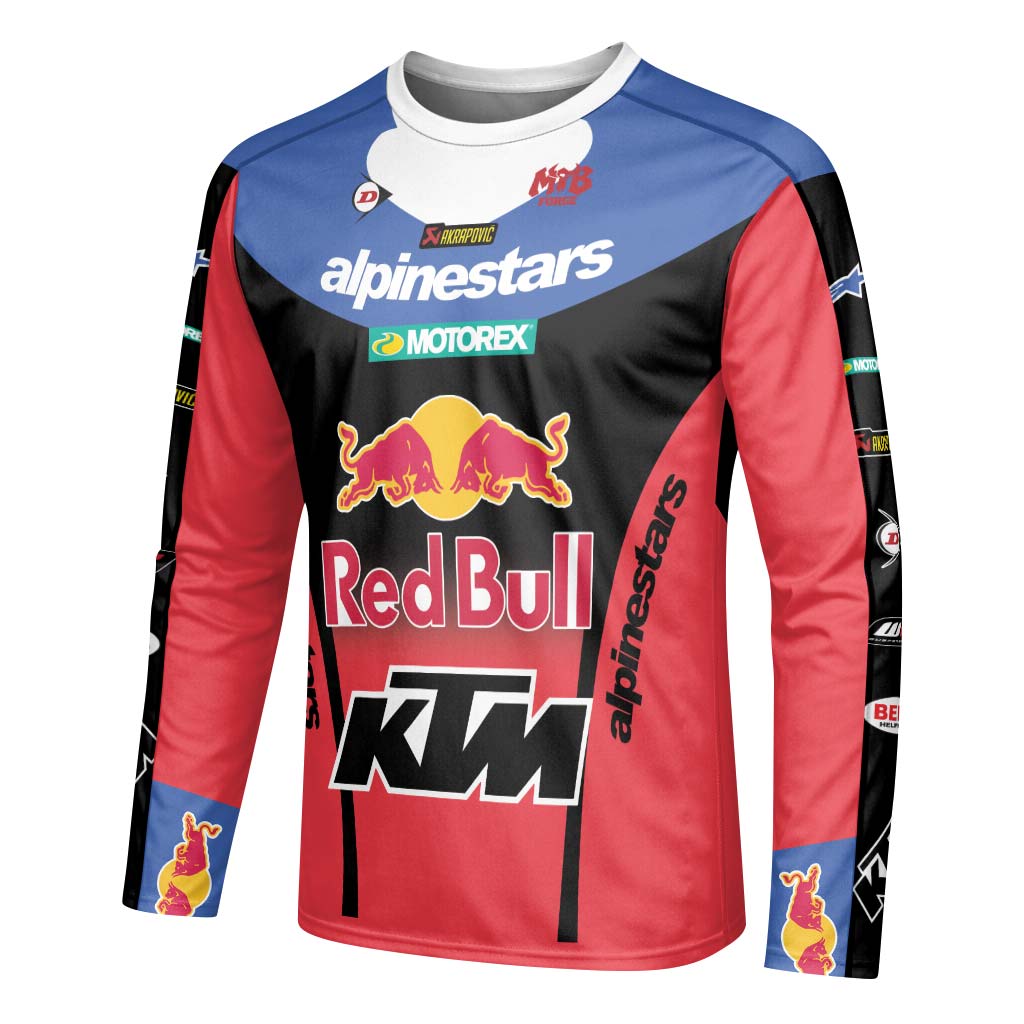 Tomac 3 Red Bull KTM Blue Red Long Sleeve Motocross Jersey - left side mockup