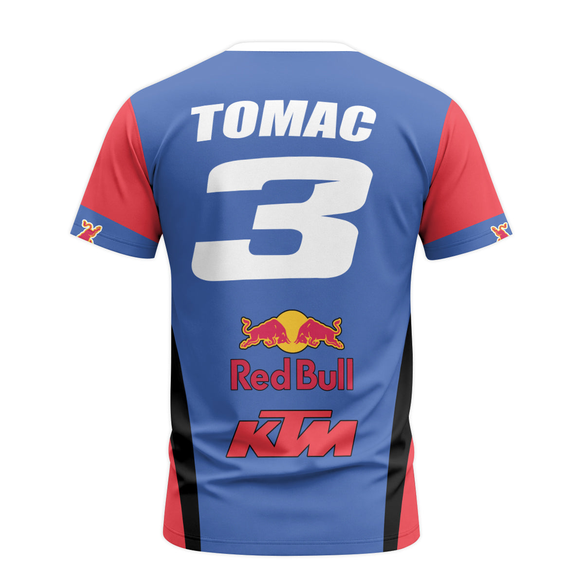 Tomac 3 Red Bull KTM Blue Red Short Sleeve Motocross Jersey - back view mockup