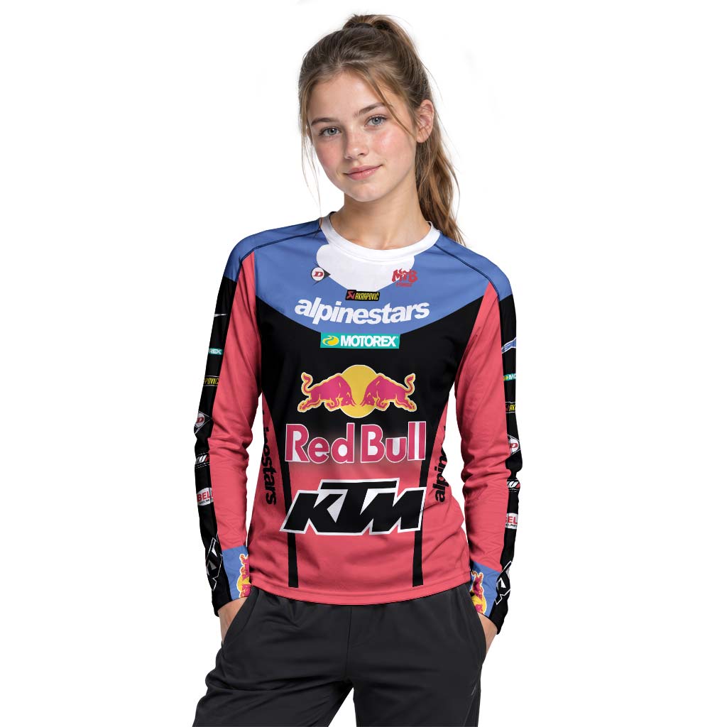 Tomac 3 Red Bull KTM Blue Red Youth Long Sleeve Motocross Jersey – Girl Lifestyle View