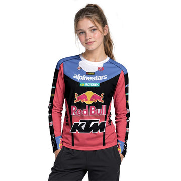 Tomac 3 Red Bull KTM Blue Red Youth Long Sleeve Motocross Jersey – Girl Lifestyle View