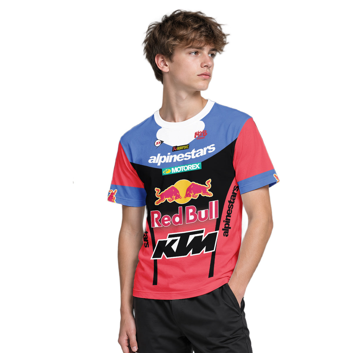 Tomac 3 Red Bull KTM Blue Red Youth Short Sleeve Motocross Jersey – Boy Lifestyle View