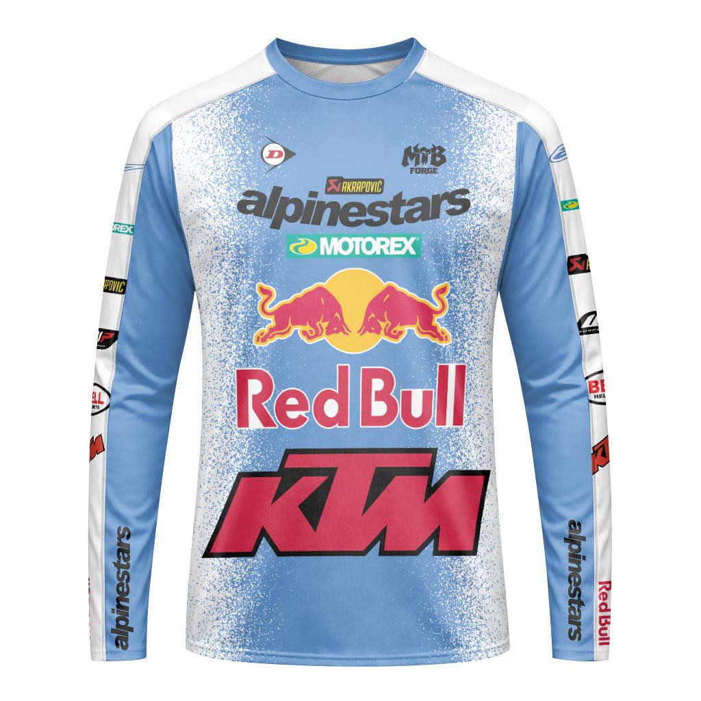 Tomac 3 Red Bull KTM Blue White Long Sleeve Motocross Jersey - front view mockup