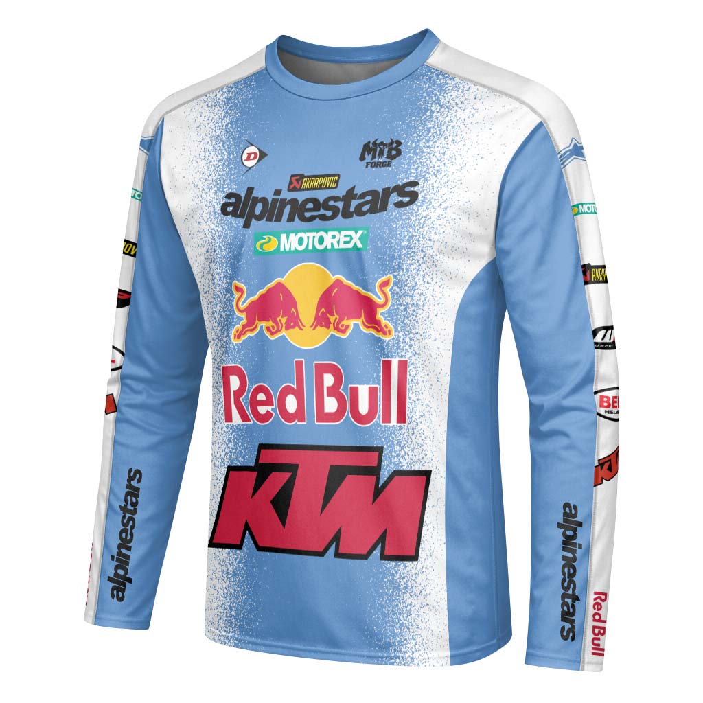 Tomac 3 Red Bull KTM Blue White Long Sleeve Motocross Jersey - left side mockup