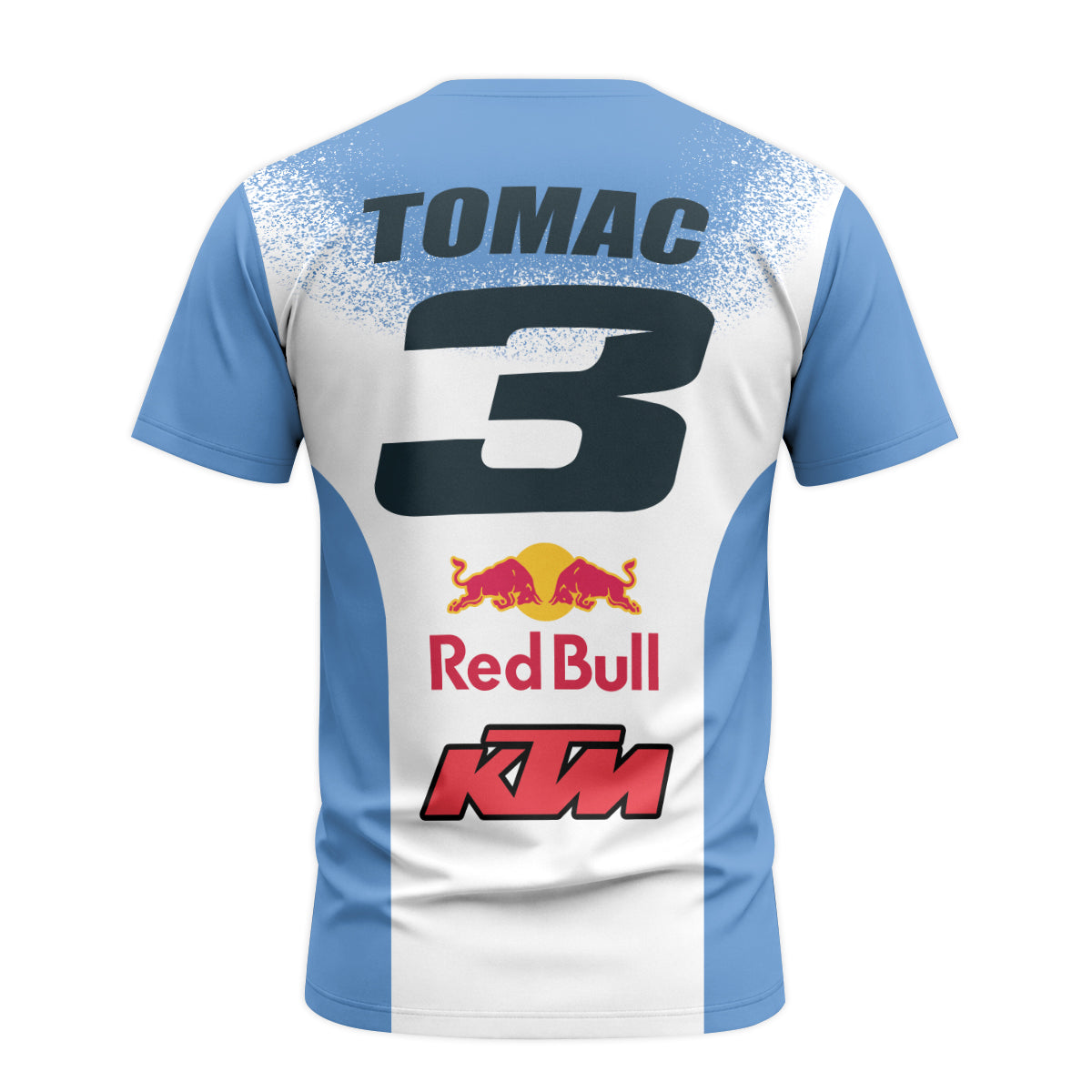 Tomac 3 Red Bull KTM Blue White Short Sleeve Motocross Jersey - back view mockup