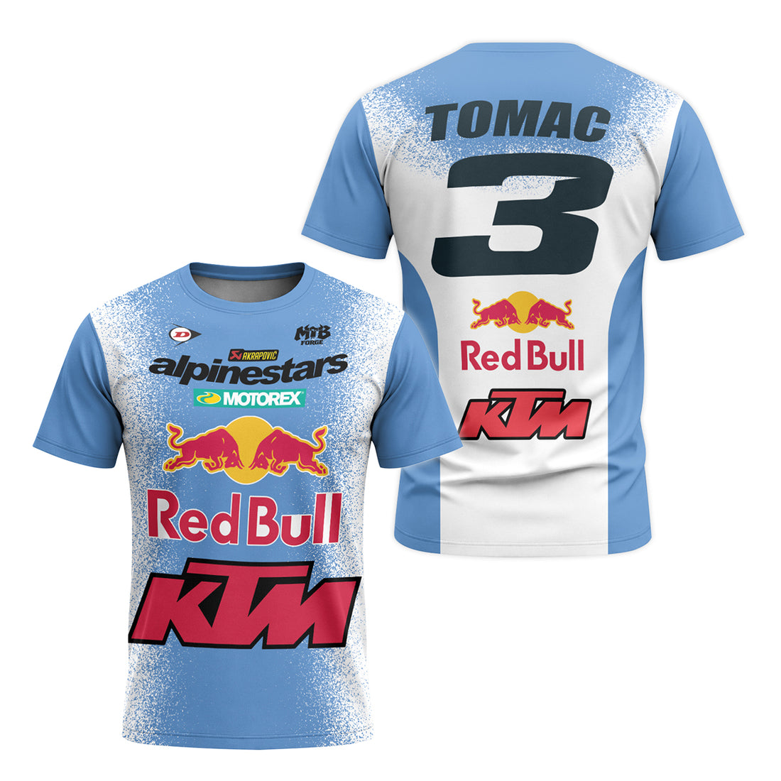 Tomac 3 Red Bull KTM Blue White Short Sleeve Motocross Jersey - front and back view