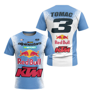 Tomac 3 Red Bull KTM Blue White Short Sleeve Motocross Jersey - front and back view