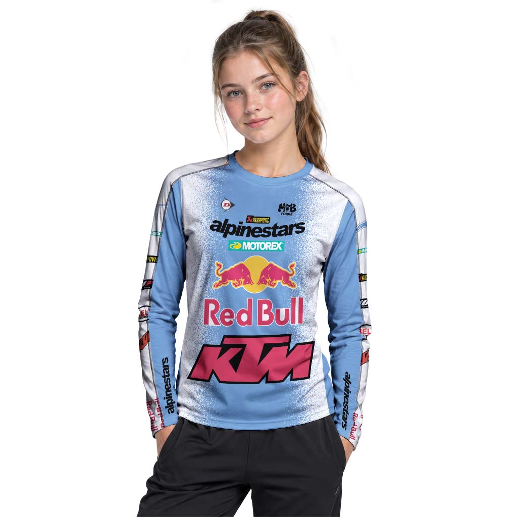 Tomac 3 Red Bull KTM Blue White Youth Long Sleeve Motocross Jersey – Girl Lifestyle View