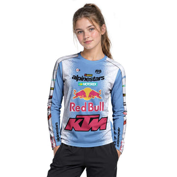 Tomac 3 Red Bull KTM Blue White Youth Long Sleeve Motocross Jersey – Girl Lifestyle View