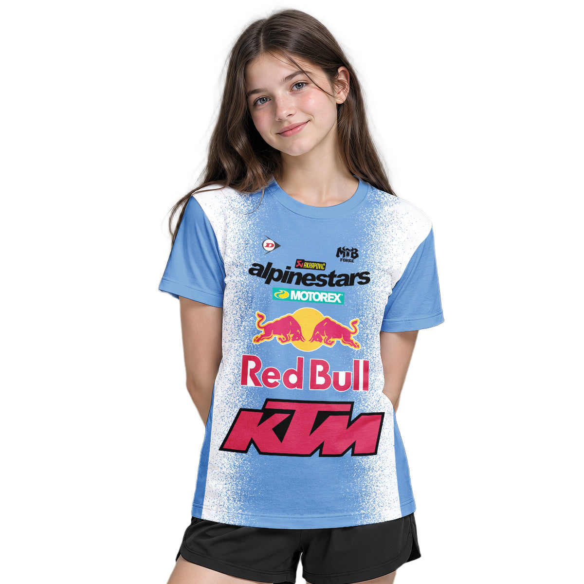 Tomac 3 Red Bull KTM Blue White Youth Short Sleeve Motocross Jersey – Girl Lifestyle View
