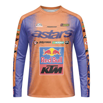 Tomac 3 Red Bull KTM Orange Blue Long Sleeve Motocross Jersey - front view mockup