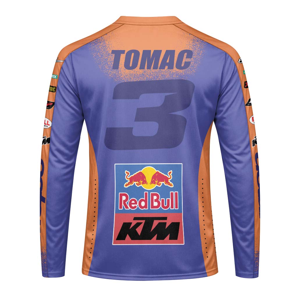 Tomac 3 Red Bull KTM Orange Blue Long Sleeve Motocross Jersey - back view mockup
