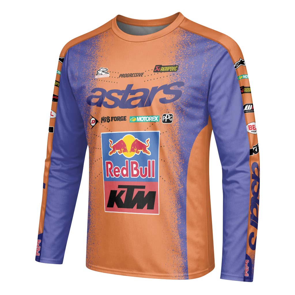 Tomac 3 Red Bull KTM Orange Blue Long Sleeve Motocross Jersey - left side mockup
