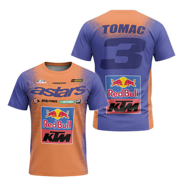 Tomac 3 Red Bull KTM Orange Blue Short Sleeve Motocross Jersey - front and back view