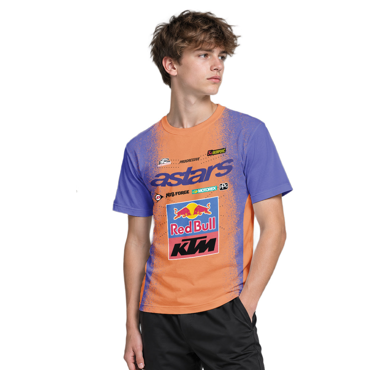 Tomac 3 Red Bull KTM Orange Blue Youth Short Sleeve Motocross Jersey – Boy Lifestyle View