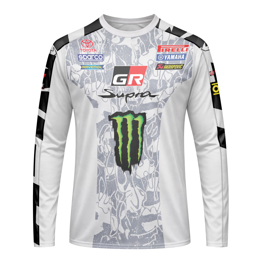 Toyota GR Supra Monster Energy White Long Sleeve Motocross Jersey - front view mockup