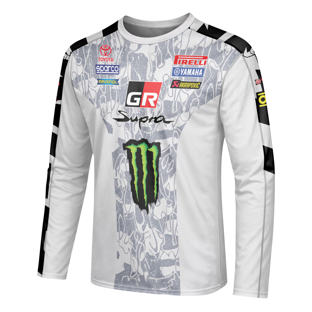 Toyota GR Supra Monster Energy White Long Sleeve Motocross Jersey - left side mockup
