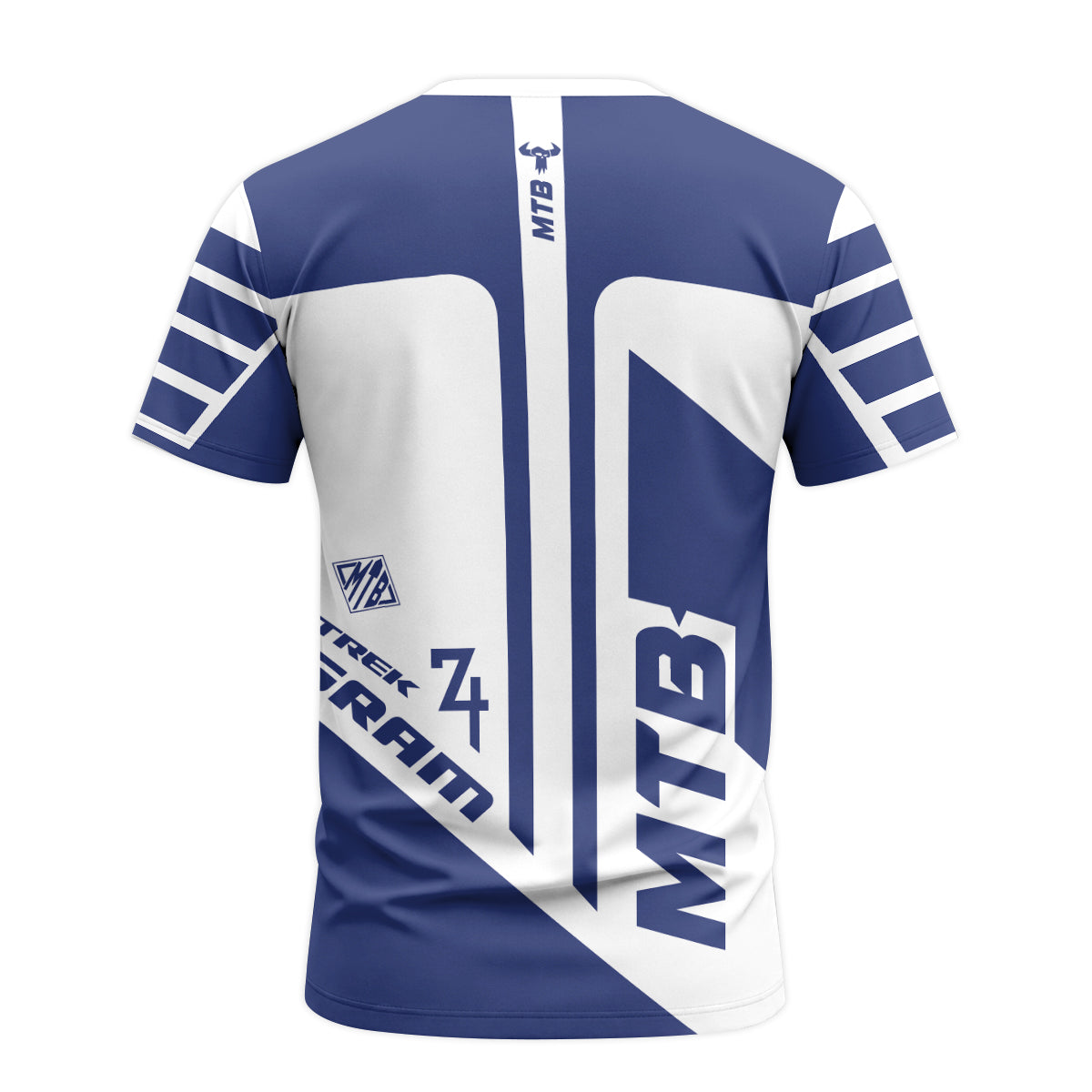 Trek 1974 Blue White Retro Short Sleeve Mountain Bike Jersey – Back View Mockup