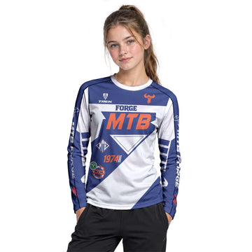 Trek 1974 Blue White Retro Youth Long Sleeve Mountain Bike Jersey – Girl Lifestyle View