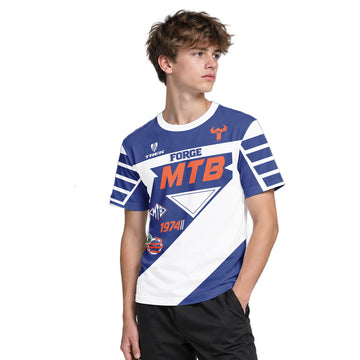 Trek 1974 Blue White Retro Youth Short Sleeve Mountain Bike Jersey – Boy Lifestyle View