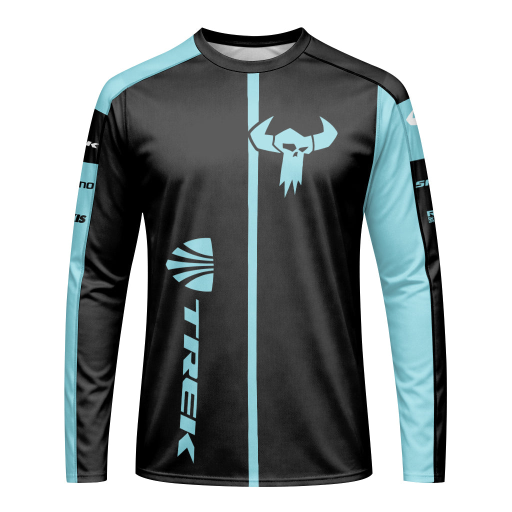 Trek Black Aqua Long Sleeve Mountain Bike Jersey – Front View Mockup